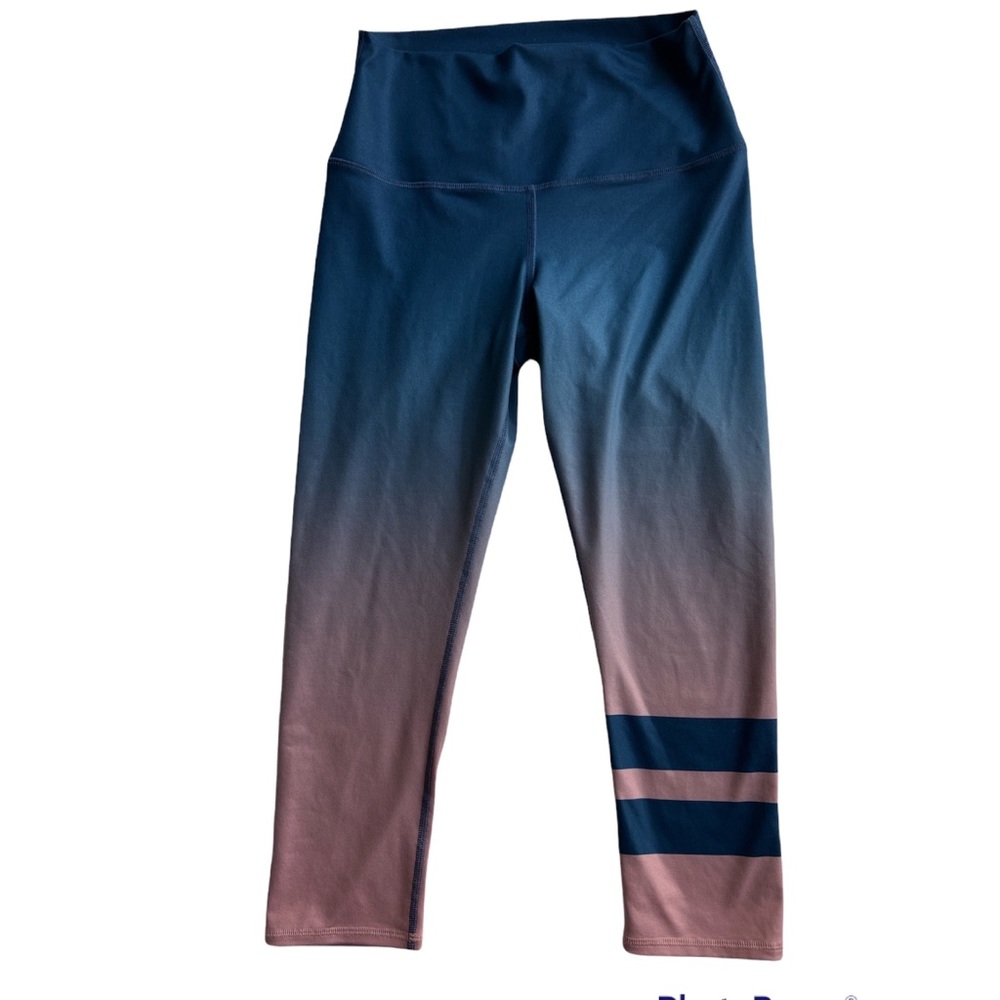 Alo Yoga High  waist Wide Waistband Airbrush Blue Pink Capri crop Leggings  M